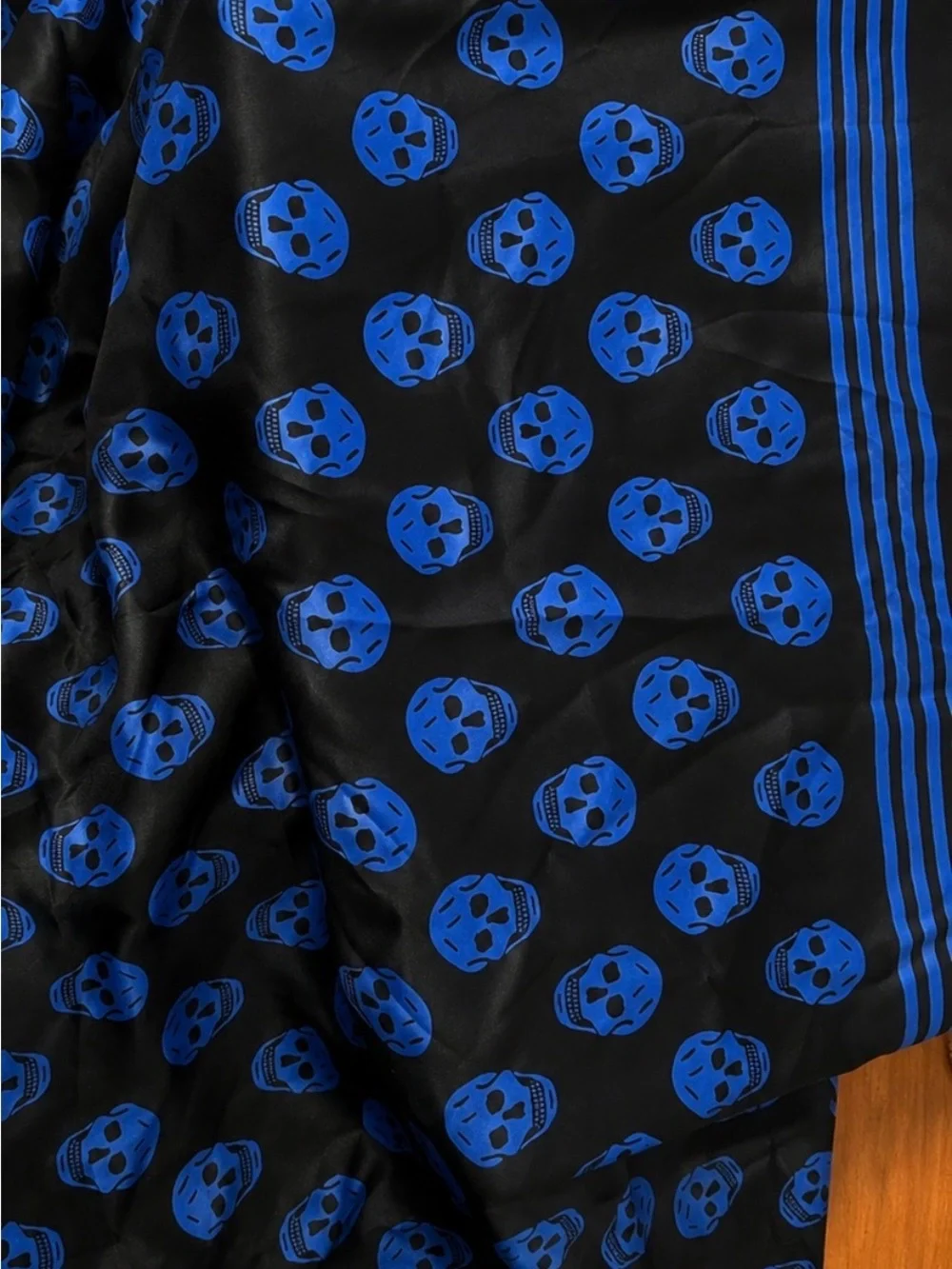 Alexander McQueen Black and Bright Blue Skull Silk Scarf